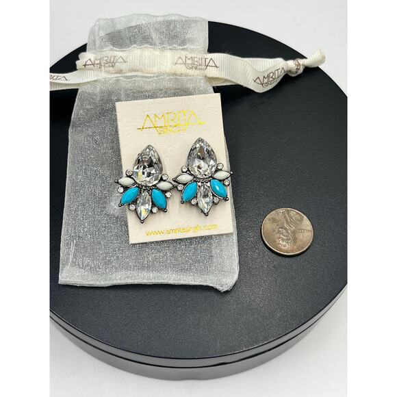 Amrita Singh Goa Turquoise and Ivory Austrian Crystal Stud Statement Earring New - Picture 3 of 5